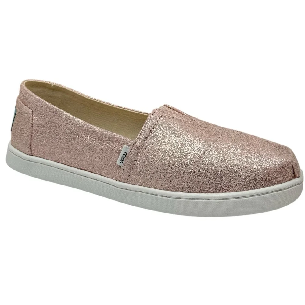 TOMS Youth Girl's Alpargata Loafer Slip-on Flat Shoes Size 6Y Rose Gold Metallic